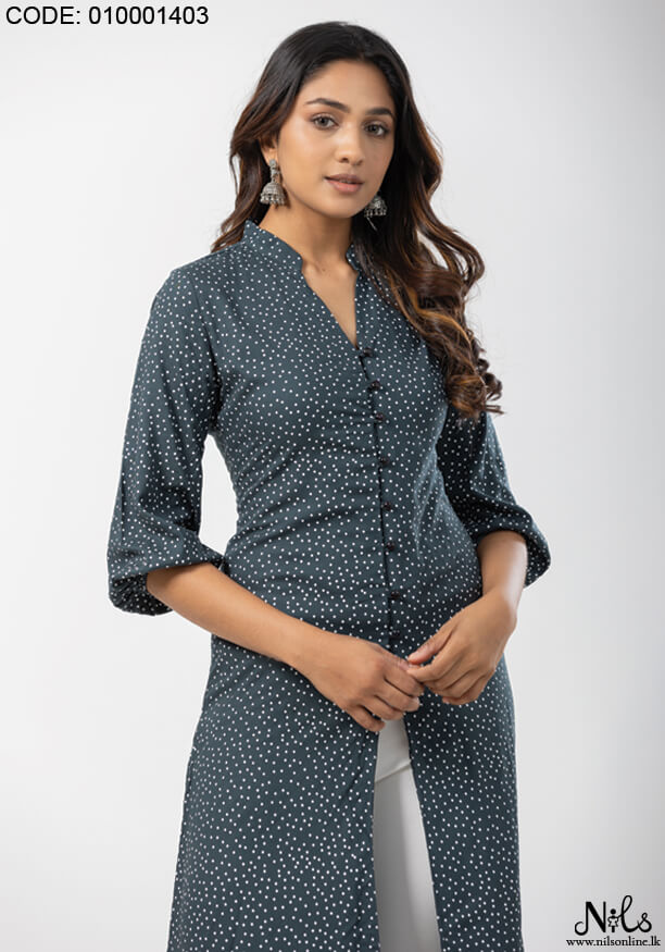 NIA FRONT BUTTON GREEN LONG KURTHA